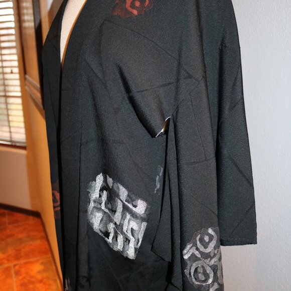 Japanese Haori Jacket - Antique Haori Silk Kimono Jacket Black - Picture 12 of 16